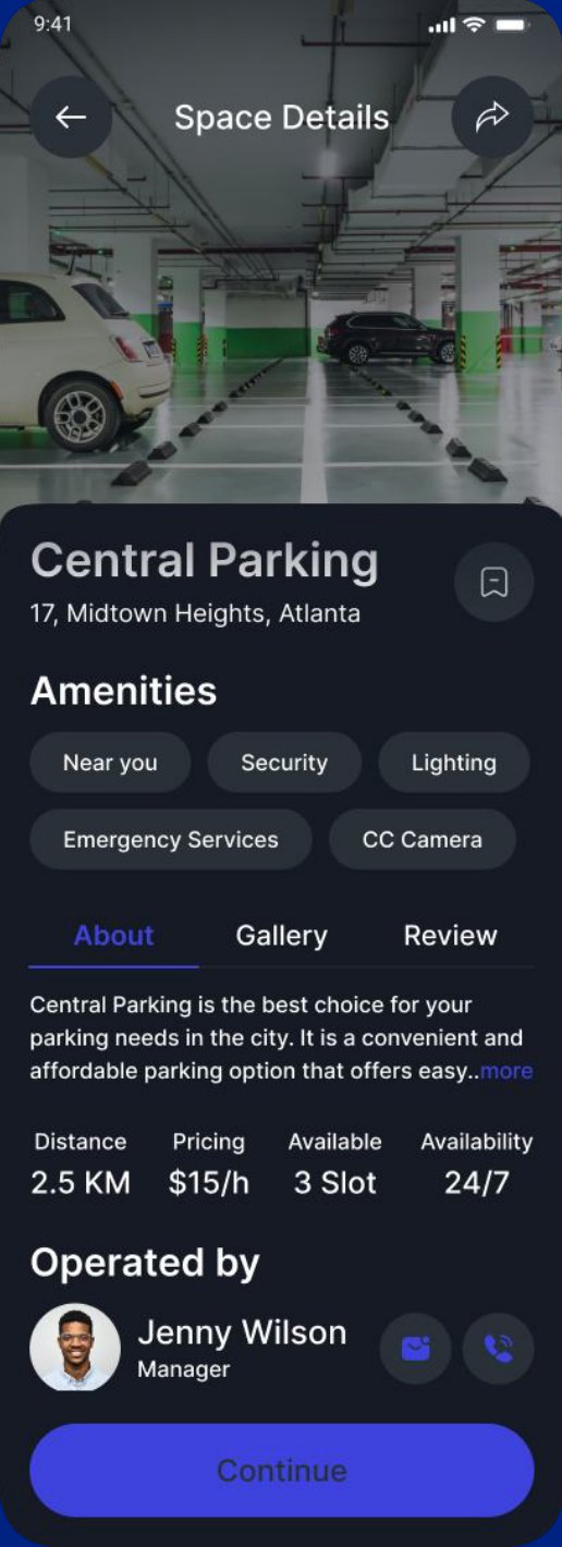 Spot prototype showing parking space details and pricing