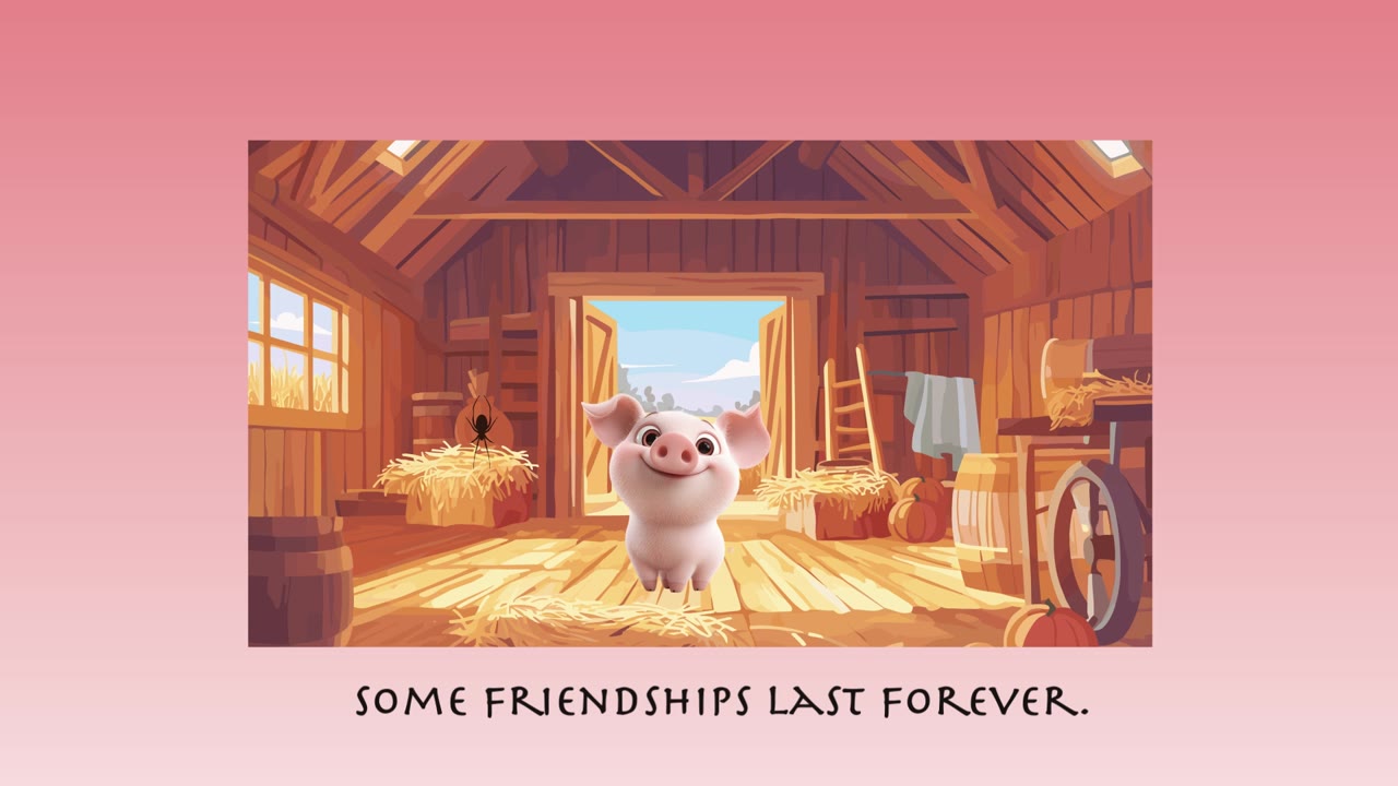 Final frame: Wilbur in the barn with 'Some friendships last forever' beneath