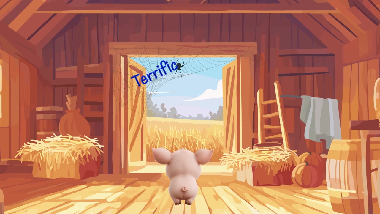 Final frame: Wilbur, seen from behind, looks up at 'Terrific' written in the web