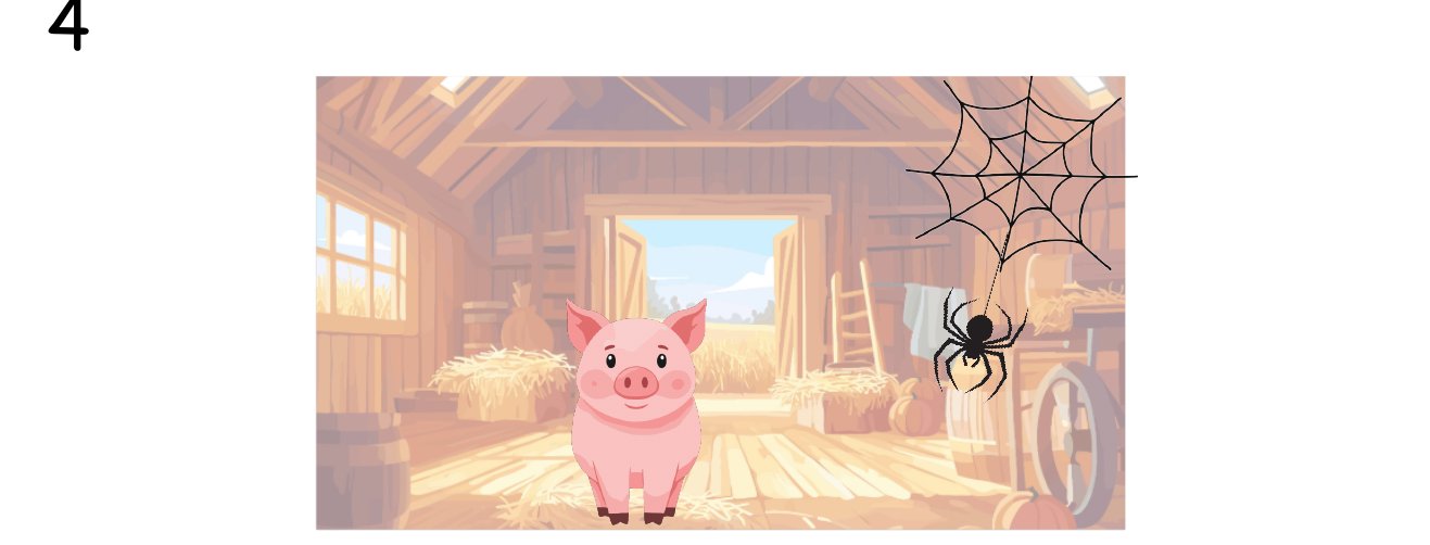 Storyboard panel 4: Wilbur with the spider in the barn