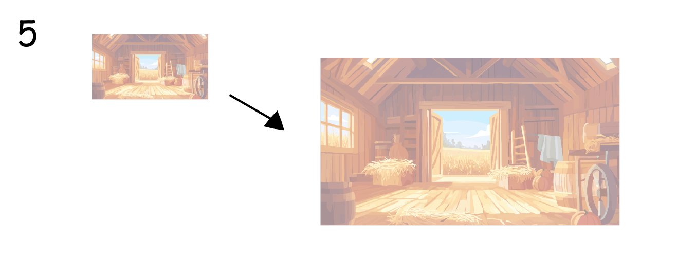 Storyboard panel 5: barn scales up